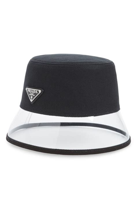 prada clear brim bucket hat|White Wide.